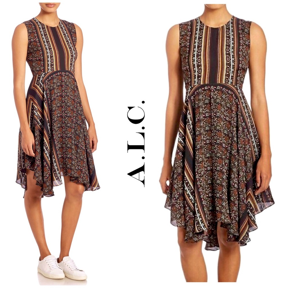 NEW A.L.C. Silk-Crepe Scarf Print Sleeveless Dress Size 2 - Picture 4 of 11
